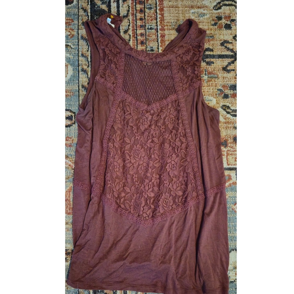 Maurices Burgundy Lace Front Sleeveless Tank Top Keyhole Back Maroon Size 0